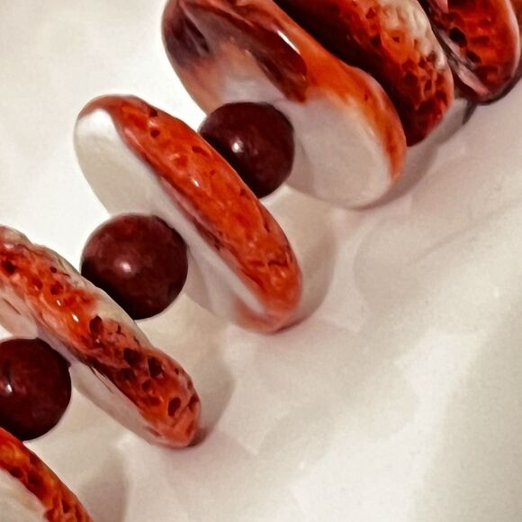 Navajo Spiny Oyster Necklace w Chunky Red Orange Beads Silver Plated Toggle EUC - Picture 11 of 13